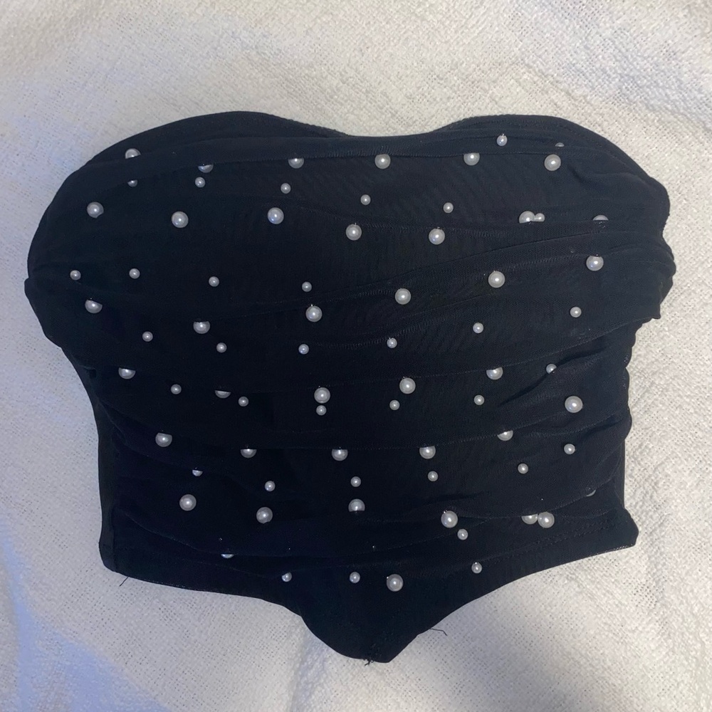 Black Crop Top With Pearls!